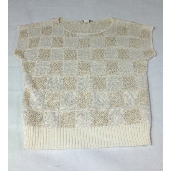 VTG 80's Kenneth Too Sleeveless Acrylic Rayon Sweater Top Ivory Pastel USA - Picture 7 of 8
